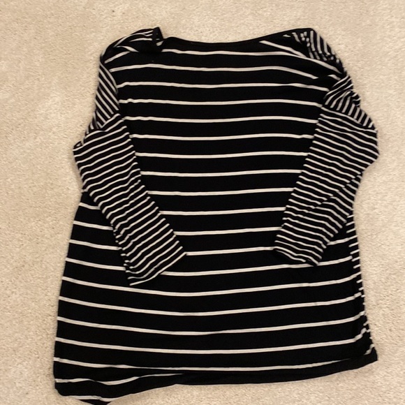 Kenar black and white stripe 3/4 sleeve high low tunic top - Picture 3 of 3